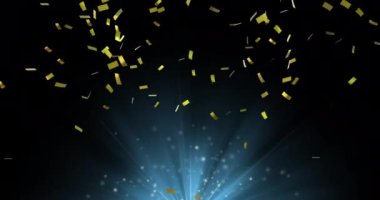 Animation of confetti and light spots over black background. Party and celebration concept digitally generated video.