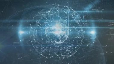 Karanlık arka planda bağlantı ağının animasyonu. küresel bağlantılar, iş dünyası, dijital arayüz, teknoloji ve ağ konsepti dijital olarak oluşturulmuş video.