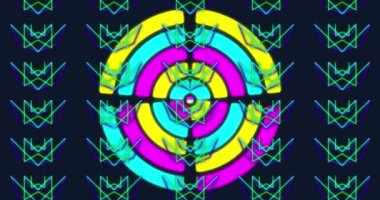 Animation of kaleidoscopic colorful shapes on dark background. Movement, color, shapes, energy concept digitally generated video.