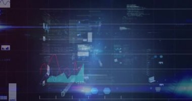 Animation of graphs and charts processing data on black background. Global communication, business, data and digital interface concept digitally generated video.