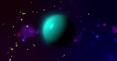 Animation of green planet in black starry space. Planets, cosmos and universe concept digitally generated video.