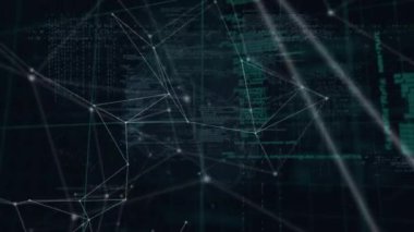 Animation of network of connections and data processing over black background. global connections, computing and digital interface concept digitally generated video.
