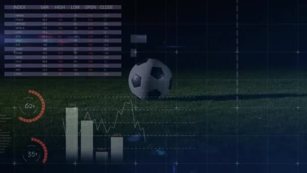 Animation Graphs Financial Data Legs Male Soccer Player Ball Field — Stockvideo