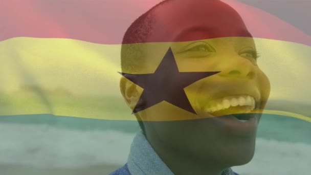 Animation Flag Ghana African American Woman Beach National Flags Patriotism — Stock Video