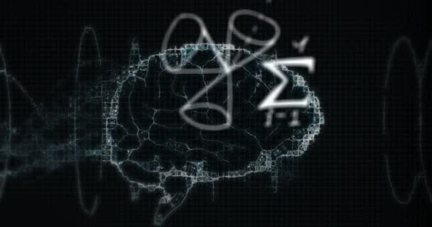 Animation Math Formulas Brain Black Background Science Math Data Learning — стоковое видео
