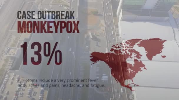 Animation Monkey Pox Percent World Map Cityscape Monkey Pox Health — Stockvideo