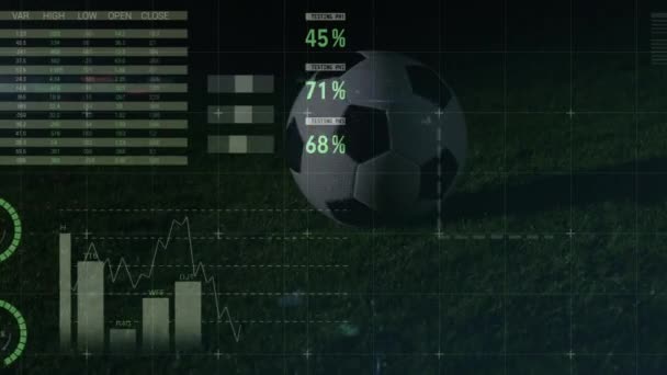 Animation Graphs Financial Data Soccer Ball Field Sport Soccer Finance — Stockvideo