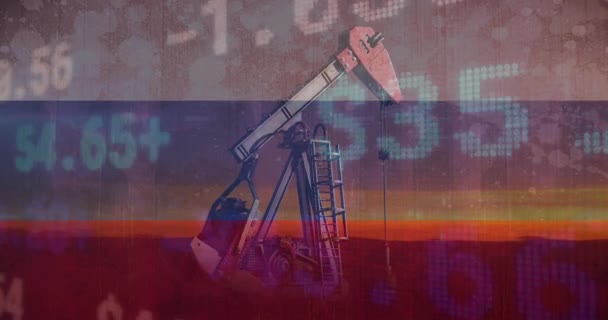 Animation Pump Jacks Financial Data Flag Russia Oil Business Energy — Stockvideo