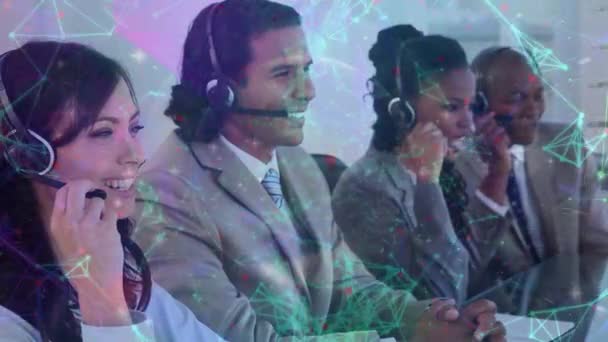 Animation Globe Networks Diverse Business People Using Phone Headsets Global — Vídeo de Stock