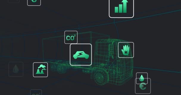 Animation Wire Frame Truck Increasing Fuel Price Symbols Computer Graphic — Stockvideo