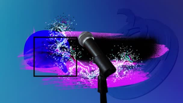 Animation Microphone Geometrical Neon Shapes Dark Background Music Entertainment Technology — Stock video