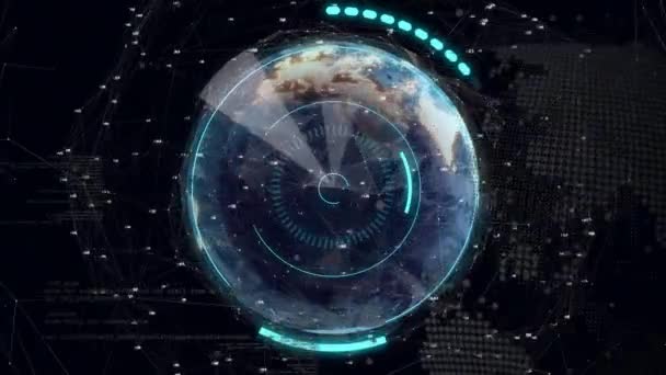Animation Scanner Text Network Connections Spinning Globe Global Networking Business — Videoclip de stoc