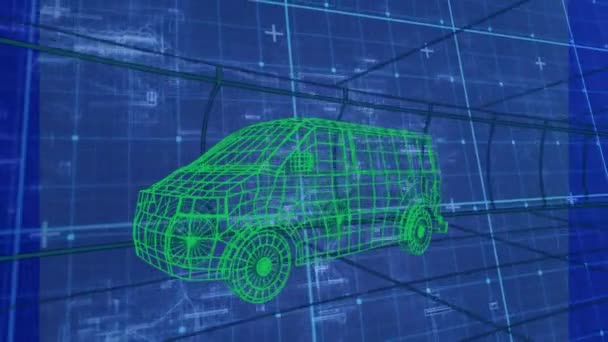 Animation Green Vehicle Graphical User Interface Moving Blue Grid Pattern — Video