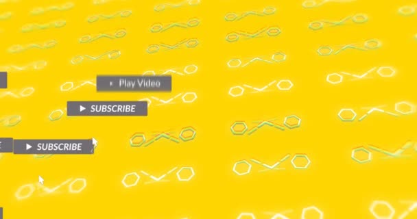 Animation Subscribe Moving Yellow Background Rotating Shapes Social Media Technology — Stockvideo