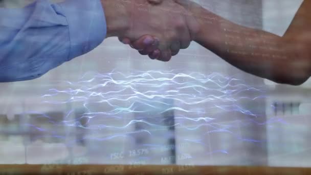 Animation Caucasian Business Partners Shaking Hands Graphic Data Background Digital — Vídeos de Stock