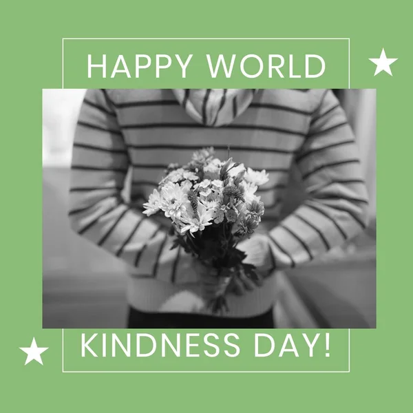 Square Image World Kindness Day Text Green Person Holding Bunch — 스톡 사진