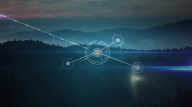 Animation of network of connections over landscape. global connections, data processing and digital interface concept digitally generated video.