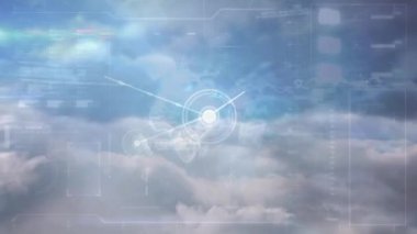 Animation of data processing, globe and network of connections over clouds. global connections, network and data processing concept digitally generated video.