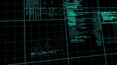 Animation of smoke over data processing on black background. Data processing, network and technology concept digitally generated video.