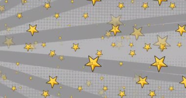 Animation of stars over grey striped rotating background. Colour, shape and movement concept digitally generated video.