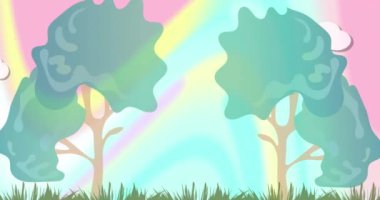 Animation of trees over moving shapes. Abstract background and digital interface concept digitally generated video.