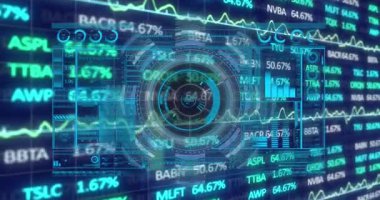 Animation of digital screen with financial data and graphs. Global finance, economy and technology concept digitally generated video.