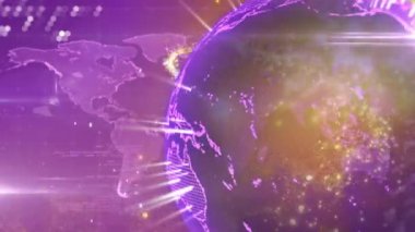 Animation of data processing over world map and globe. Global business and digital interface concept digitally generated video.