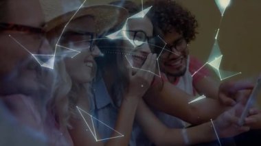 Animation of data processing with globe over diverse group of fiends. Global science, connections, data processing and digital interface concept digitally generated video.