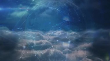 Animation of network of connections over cloudy background. global connections, business, digital interface, technology and networking concept digitally generated video.