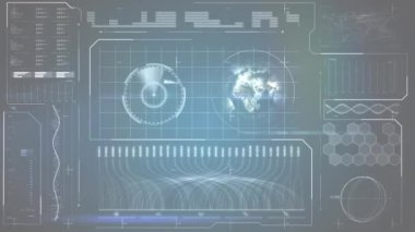 Animation of data processing over f letter. Global business and digital interface concept digitally generated video.