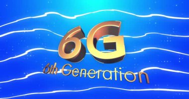 Animation of 6g generation over blue background with lines. Network and technology concept digitally generated video.
