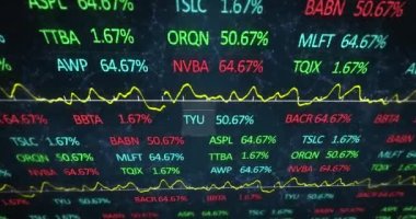 Animation of stock market data processing over qr code scanner against network of connections. Global economy and business networking technology concept