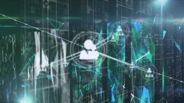 Animation of network of connections over data processing on screens. Global science, connections, data processing and digital interface concept digitally generated video.