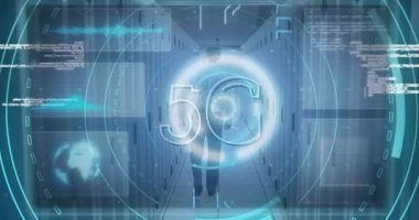 Animation of digital interface over server room. Global business, finances, data processing and digital interface concept digitally generated video.