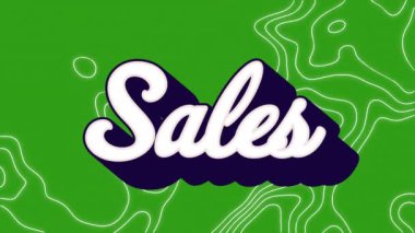 Animation of sales text and shapes on green background. Social media and digital interface concept digitally generated video.