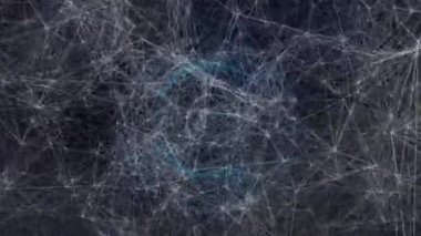 Karanlık arka planda bağlantı ağının animasyonu. küresel bağlantılar, iş dünyası, dijital arayüz, teknoloji ve ağ konsepti dijital olarak oluşturulmuş video.