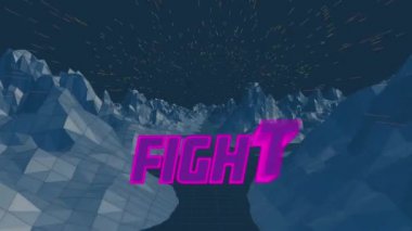 Animation of fight in metaverse space on navy background. video games, communication and entertainment concept digitally generated video.