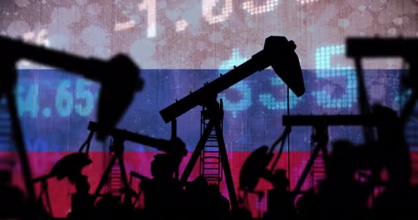 Animation Pump Jacks Financial Data Flag Russia Oil Business Energy — стокове відео