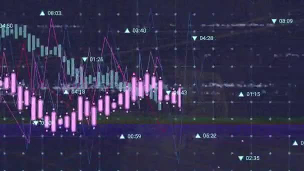 Animation Digital Interface Statistics Financial Data Processing Glitch Global Business — Stockvideo