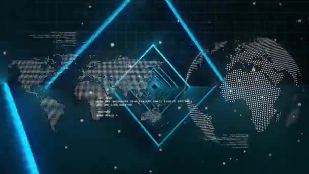 Animation Code Scanner Data Processing World Map Spinning Globe Global — Vídeo de stock