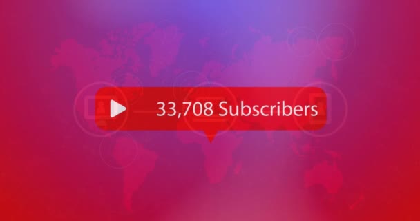 Animation Number Subscribers Increasing World Map Circles Digital Composite Global — Video