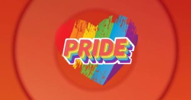 Animation of pride and rainbow heart over orange circles. Lgbt, gay pride and rights concept digitally generated video.