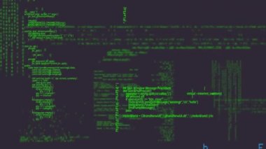 Animation of digital data processing over black background. global business, connections and communication concept digitally generated video.