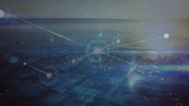 Animation of network of connections over landscape. global connections, data processing and digital interface concept digitally generated video.