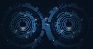 Animation of wavy lights and processing circles on black background. Colour, shape, movement, data and technology concept digitally generated video.