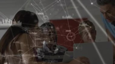 Animation of network of connections over students in classroom. education and learning concept digitally generated video.