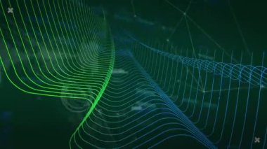 Animation of abstract net moving over digital interface with data. Digital composite, telecommunication, marketing, networking, technology, connection, connect the dots, coding.