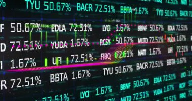 Animation of digital screen with financial data and graphs. Global finance, economy and technology concept digitally generated video.