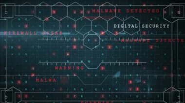 Karanlık arka planda veri işleme animasyonu. küresel bağlantılar, veri işleme ve dijital arayüz konsepti dijital olarak oluşturulmuş video.