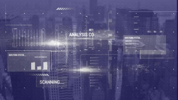 Animation Data Processing Light Trails Cityscape Global Technology Computing Digital — Stock video